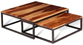 Set tavolini ad incastro 2 pz in legno massello di sheesham