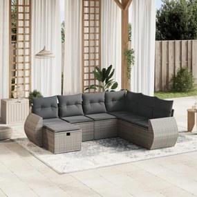 Set Divani da Giardino 7 pz con Cuscini Grigio in Polyrattan