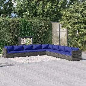 Set Divani da Giardino 9 pz con Cuscini in Polyrattan Grigio