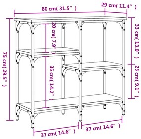 Tavolino Consolle Nero 80x29x75 cm in Legno Multistrato