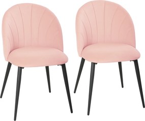 Set 2 Sedie da Pranzo Imbottite 52x55x79 cm con Schienale a Conchiglia in Velluto Rosa...