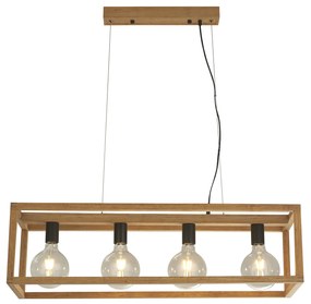 Lampadario Industrial-Nordico Square Legno Marrone Nero 4 Luci E27