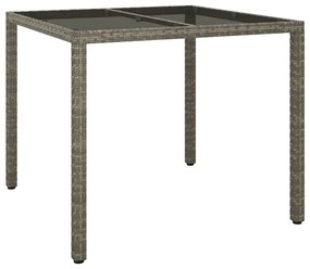 Tavolo giardino 90x90x75 cm vetro temperato e polyrattan grigio