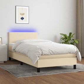 Letto a molle con materasso e led crema 100x200cm in tessuto