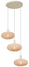 Lampada a sospensione Japandi beige con paralume in tessuto a 3 luci - Bida