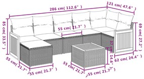 Set Divano da Giardino 8 pz con Cuscini Grigio in Polyrattan