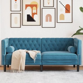 Divano Chesterfield Con Rinforzi 2 Posti Blu İn Velluto /