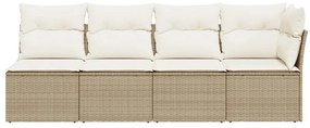 Divano da Giardino con Cuscini a 4 Posti Beige in Polyrattan