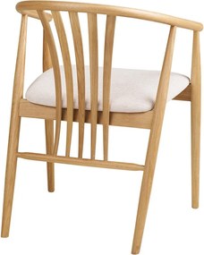 Sedia da pranzo di colore naturale in rovere massiccio con braccioli Agustin – House Nordic