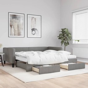 Divano Letto Estraibile Cassetti Grigio Scuro 100x200cm Tessuto /