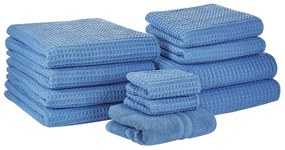 Set di 11 asciugamani in cotone blu AREORA Beliani