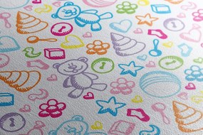 Stampa su tela – Giocattoli per bambini in colori pastello