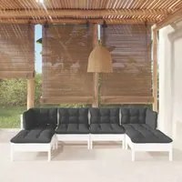 Set Divani da Giardino 6 pz con Cuscini Bianchi Legno di Pino 3097080