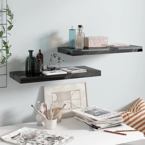 Scaffali A Parete 2 Pz Nero Lucido 60x23,5x3,8 Cm İn Mdf /