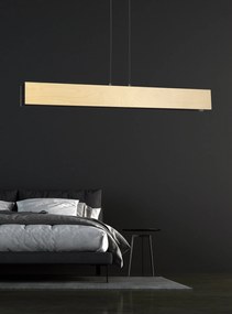 Lampadario 4 Luci Carlo In Acciaio Nero Corpo Rettangolare E Legno Naturale