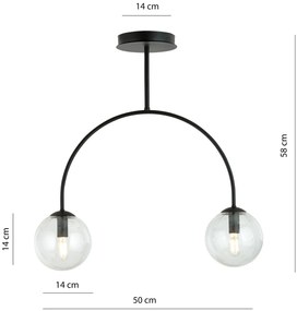 Plafoniera Moderna Utu 2 Luci In Acciaio Nero E Vetro Trasparente