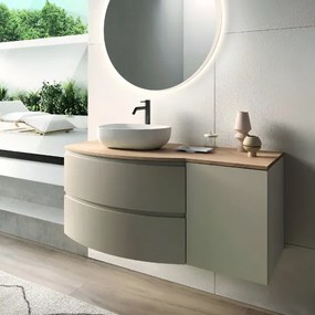 Mobile bagno sospeso 120 cm ZORA Tortora Opaco con top e lavabo d'appoggio