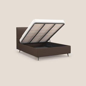 Greta letto contenitore dimensioni SLIM con testata trapuntata in ecopelle impermeabile T04 marrone