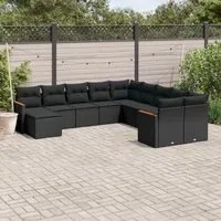 Set Divani da Giardino 11 pz con Cuscini in Polyrattan Nero 3258968