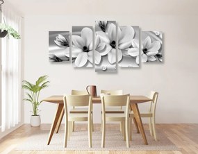 Quadri 5 pezzi – Magnolia di lusso con perle in bianco e nero