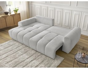 Divano angolare grigio chiaro allungabile/con contenitore (con penisola a sinistra/con chaise lounge) con rivestimento in bouclé Roxelane – Bobochic Paris