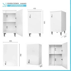 Set da 45 cm con lavatoio base e pensile in legno nobilitato bianco Fedra