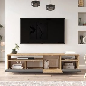Mobile TV Da Terra 180 Cm Con Ante Frontali Antracite E Legno Nemus
