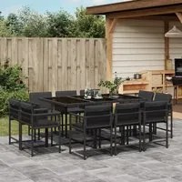 Set da Pranzo da Giardino 11 pz con Cuscini in Polyrattan Nero 3211567