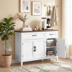 Credenza da Cucina 110x35x80,5 cm con 3 Ante a Fienili 2 Cassetti e 2 Ripiani Regolabili in Legno Bianco...