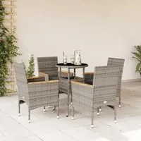 Set da Pranzo da Giardino 5 pz con Cuscini Polyrattan e Vetro 3278724