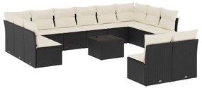 Set divani da giardino 13pz con cuscini nero in polyrattan