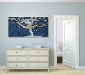 Stampa su tela – Albero astratto su legno con contrasto blu
