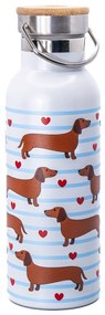 Bottiglia bottiglia da viaggio azzurra e marrone in acciaio inox 425 ml Sausage Dog – Sass &amp; Belle