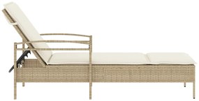 Lettino prendisole con cuscino beige 63x200x81 cm in polyrattan