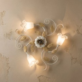 Plafoniera Arte Povera Cesto Metallo Bianco E Oro 3 Luci E14