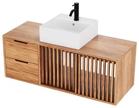 Mobile bagno sospeso con lavabo doppio 120 cm in Teak chiaro - PARNU