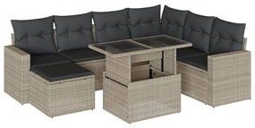 Set divano da giardino 8pz con cuscini grigio chiaro polyrattan