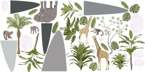 Adesivo murale con animali esotici 150 x 300 cm
