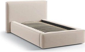 Letto singolo imbottito beige con contenitore con rete inclusa 90x200 cm Jodie – Micadoni