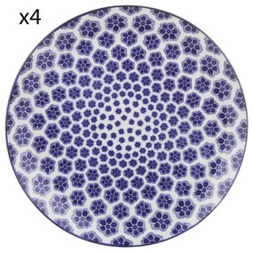Set 4 piatti piani geometria fiori blu porcellana Hanami