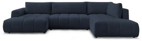 Divano angolare blu scuro allungabile e con contenitore (penisola a destra/a U) con rivestimento in ciniglia Fuji – Bobochic Paris