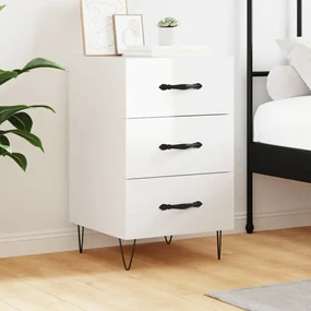 Comodino Bianco Lucido 40x40x66 Cm İn Legno Multistrato /