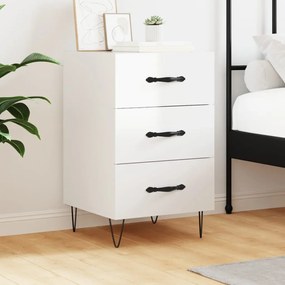 Comodino Bianco Lucido 40x40x66 Cm İn Legno Multistrato /