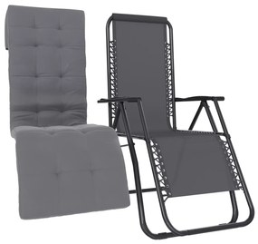 Poltrona Sedia Sdraio Relax Reclinabile Gravità 0 Con Cuscino Trapuntato Imbottito Design Ergonomico Richiudibile Salvaspazio In Acciaio Tubolare Doppio Spessore Portata Max 120 Kg (Grigio Scuro)