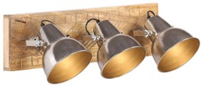 Lampada Da Parete Industriale Argento 70x23 Cm E27 Legno Mango /