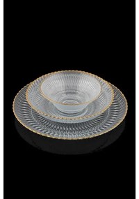 Set da tavola 12 pezzi in vetro trasparente con finitura dorata