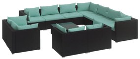 Set Divani da Giardino 12 pz con Cuscini in Polyrattan Nero