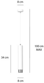 Sospensione 1 Luce Brunilde In Acciaio Bianco Con Tubolare In Bianco E Cromo