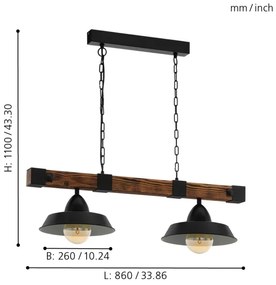 Eglo 44085 - Lampadario a catena OLDBURY 2xE27/60W/230V