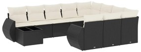 Set divani da giardino 11 pz con cuscini in polyrattan nero